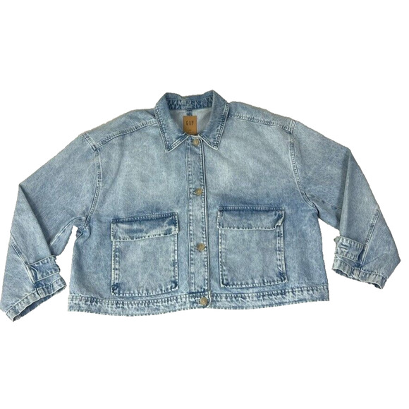 Gap Shirt Jacket Shacket Womens Plus XXL Blue Denim Lightweight Easy Utility - Picture 1 of 13